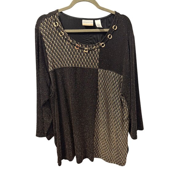 Alfred Dunner Womens Metallic Patchwork Top Sz 2X Blouse - Picture 6 of 12